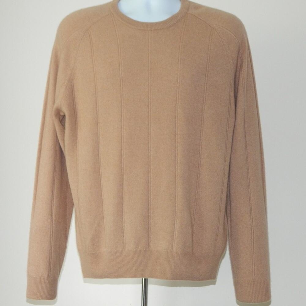 NWT AMICALE CASHMERE Crewneck Raglan Sleeve 2-PLY Cashmere Sweater Camel Men's M